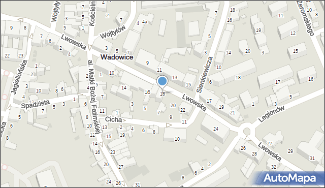 Wadowice, Lwowska, 18, mapa Wadowice