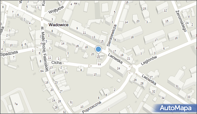 Wadowice, Lwowska, 22, mapa Wadowice