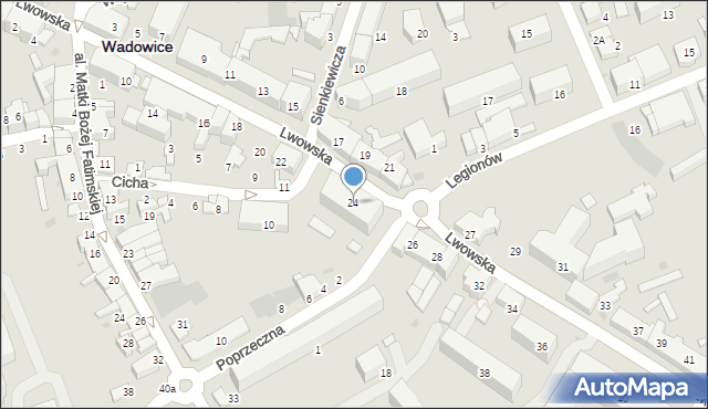 Wadowice, Lwowska, 24, mapa Wadowice