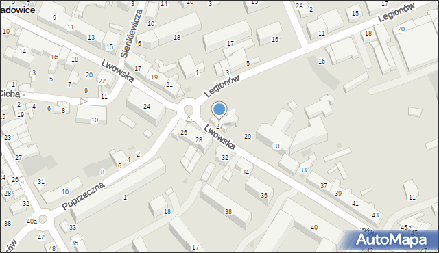 Wadowice, Lwowska, 27, mapa Wadowice