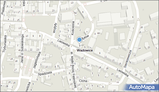 Wadowice, Lwowska, 3, mapa Wadowice