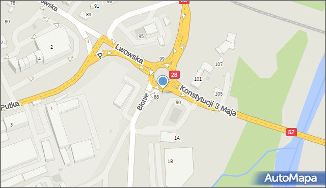 Wadowice, Lwowska, 88A, mapa Wadowice