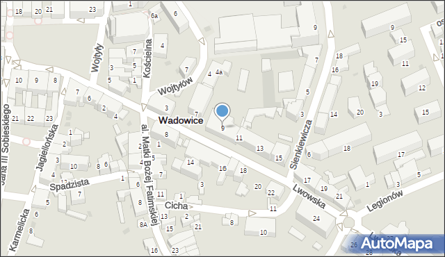 Wadowice, Lwowska, 9, mapa Wadowice