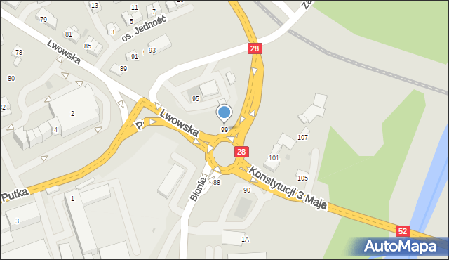 Wadowice, Lwowska, 99, mapa Wadowice