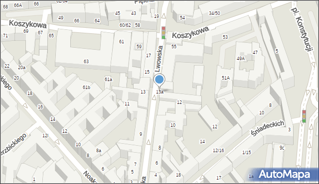 Warszawa, Lwowska, 13a, mapa Warszawy