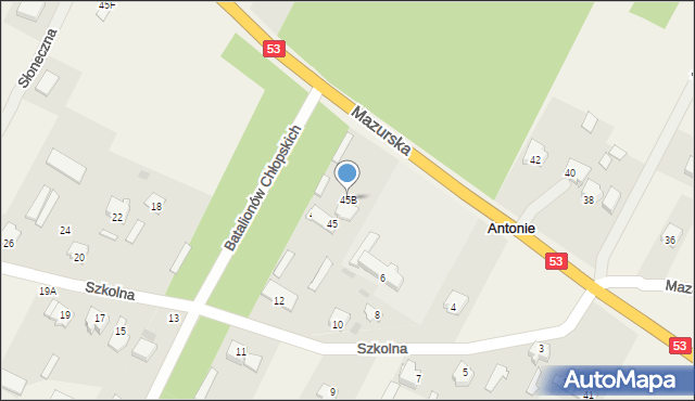 Antonie, Mazurska, 45B, mapa Antonie