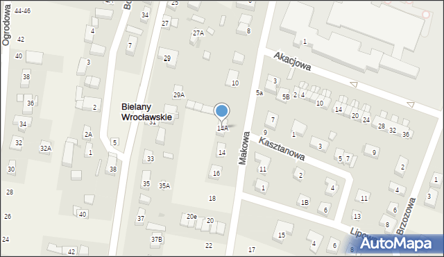 Bielany Wrocławskie, Makowa, 14A, mapa Bielany Wrocławskie
