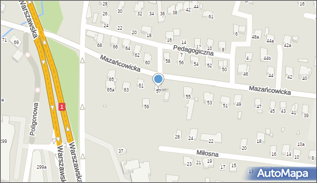 Bielsko-Biała, Mazańcowicka, 57, mapa Bielsko-Białej