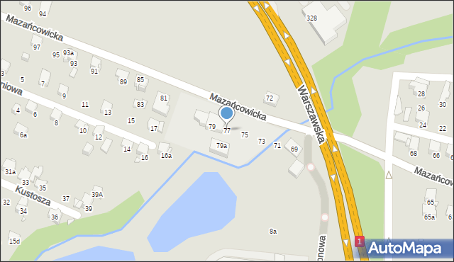 Bielsko-Biała, Mazańcowicka, 77, mapa Bielsko-Białej