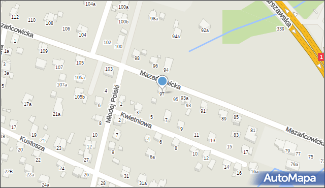 Bielsko-Biała, Mazańcowicka, 97, mapa Bielsko-Białej