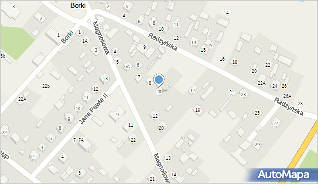Borki, Magnoliowa, 10, mapa Borki