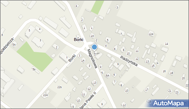 Borki, Magnoliowa, 2, mapa Borki