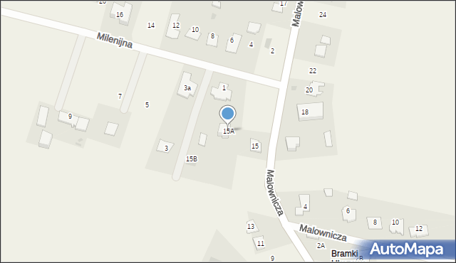 Bramki, Malownicza, 15A, mapa Bramki