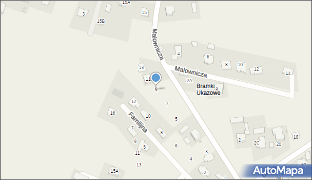 Bramki, Malownicza, 9, mapa Bramki