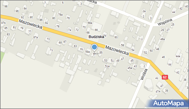 Budziska, Mazowiecka, 57, mapa Budziska