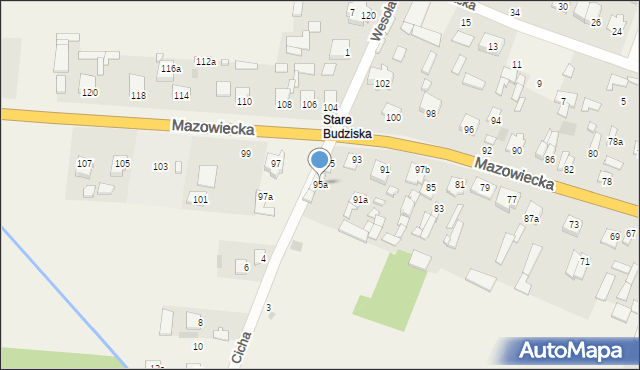 Budziska, Mazowiecka, 95a, mapa Budziska