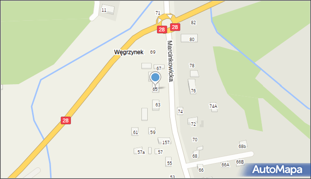 Chełmiec, Marcinkowicka, 65, mapa Chełmiec