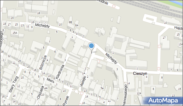 Cieszyn, Matejki Jana, 3, mapa Cieszyna