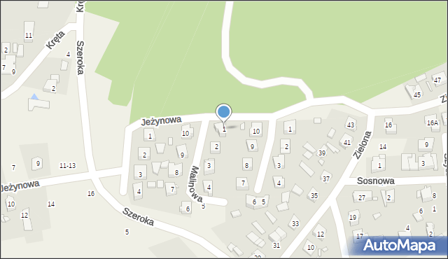 Czerwonak, Malinowa, 1, mapa Czerwonak