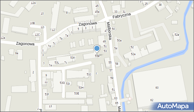 Elbląg, Malborska, 53a, mapa Elbląga