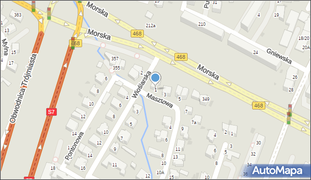 Gdynia, Masztowa, 1, mapa Gdyni