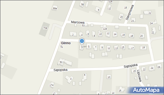 Glinno, Marcowa, 3, mapa Glinno