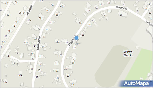 Gliwice, Magnolii, 13, mapa Gliwic