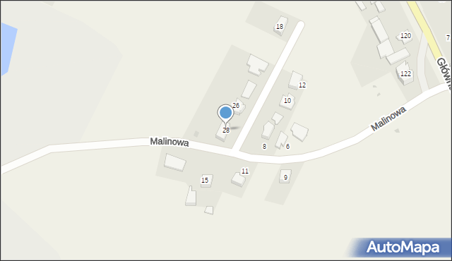 Głobino, Malinowa, 28, mapa Głobino