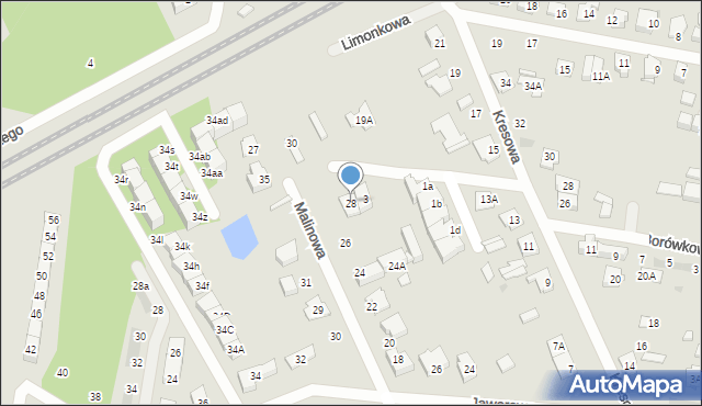 Grodzisk Mazowiecki, Malinowa, 28, mapa Grodzisk Mazowiecki