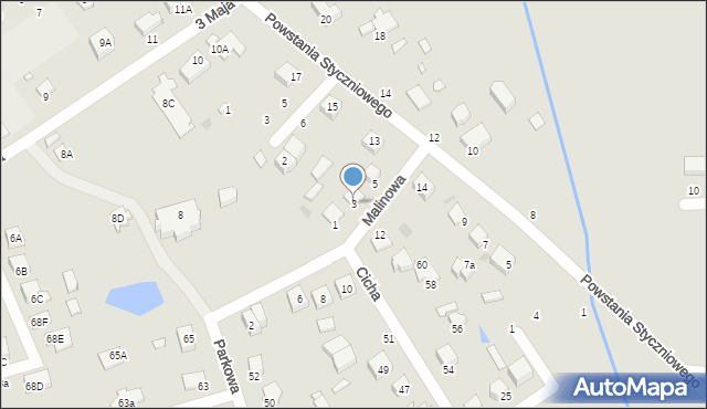 Halinów, Malinowa, 3, mapa Halinów