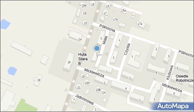 Huta Stara B, Mała, 1, mapa Huta Stara B
