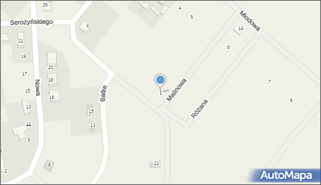 Jamielnik, Malinowa, 1, mapa Jamielnik