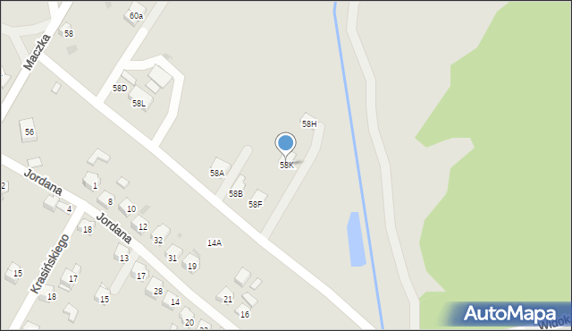 Jordanów, Maczka Stanisława, gen., 58K, mapa Jordanów