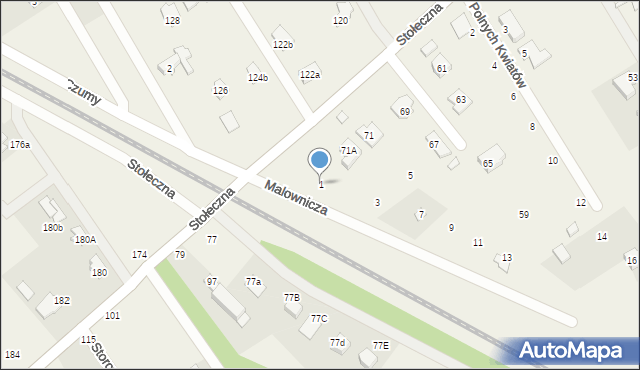 Józefin, Malownicza, 1, mapa Józefin