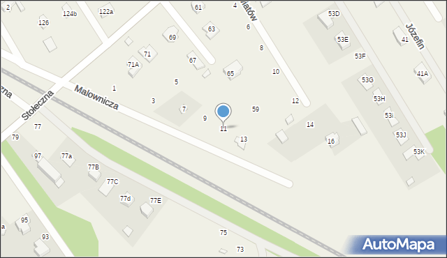 Józefin, Malownicza, 11, mapa Józefin