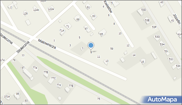 Józefin, Malownicza, 9, mapa Józefin