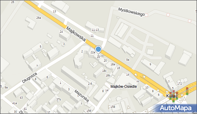 Kalisz, Majkowska, 22, mapa Kalisza