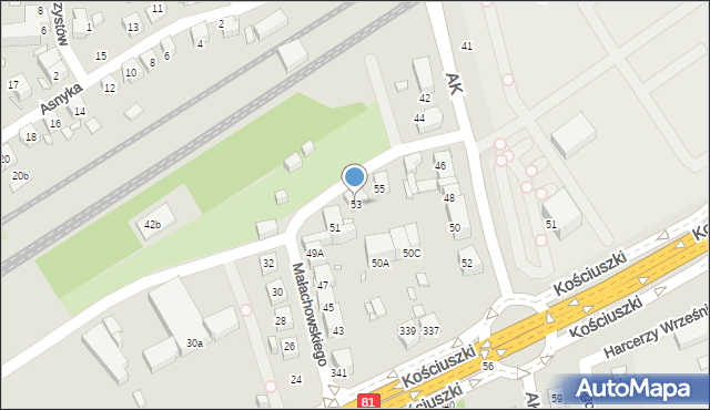 Katowice, Małachowskiego, 53, mapa Katowic