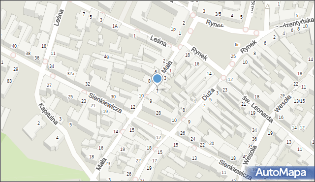 Kielce, Mała, 7, mapa Kielc