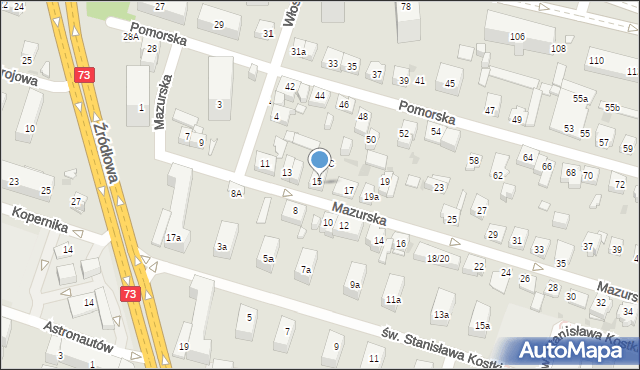 Kielce, Mazurska, 15A, mapa Kielc