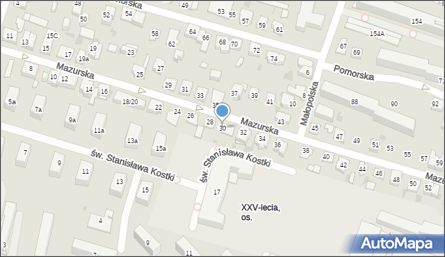 Kielce, Mazurska, 30, mapa Kielc