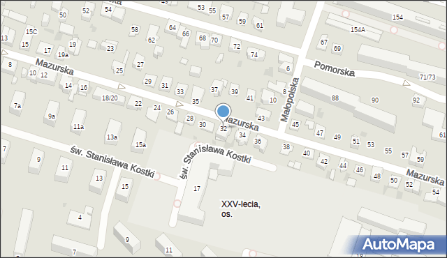 Kielce, Mazurska, 32, mapa Kielc