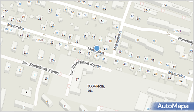 Kielce, Mazurska, 34, mapa Kielc