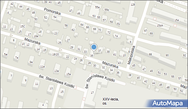 Kielce, Mazurska, 35B, mapa Kielc