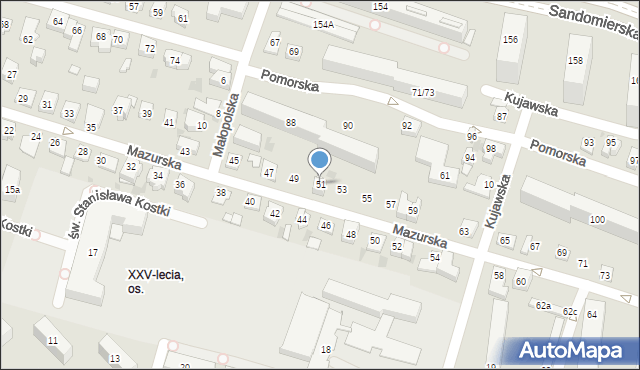 Kielce, Mazurska, 51, mapa Kielc