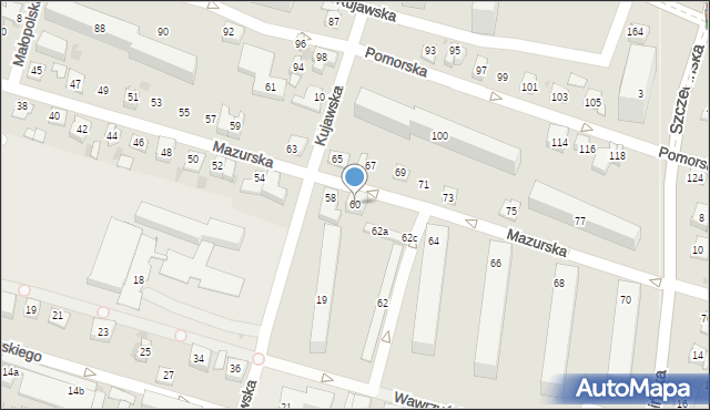 Kielce, Mazurska, 60, mapa Kielc