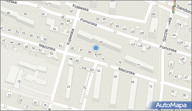 Kielce, Mazurska, 71, mapa Kielc