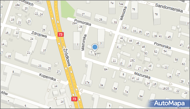 Kielce, Mazurska, 9, mapa Kielc