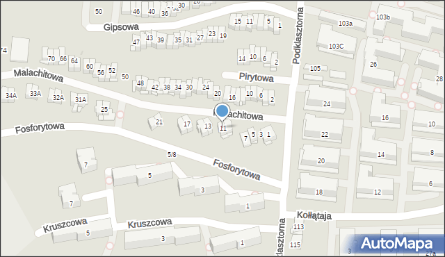 Kielce, Malachitowa, 11, mapa Kielc