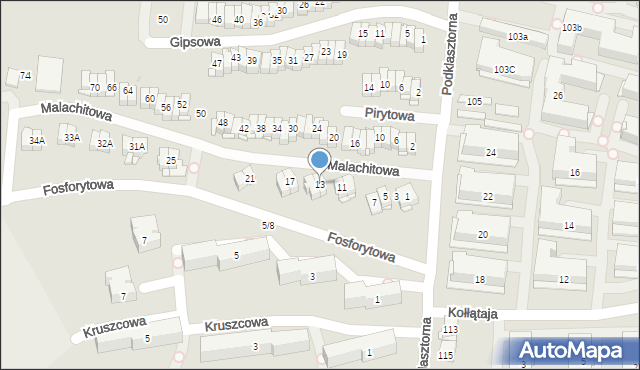 Kielce, Malachitowa, 13, mapa Kielc